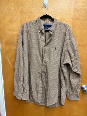 Ralph Lauren Golf Men's Tan/Brown/Blue Micro-Check Button-Down Shirt